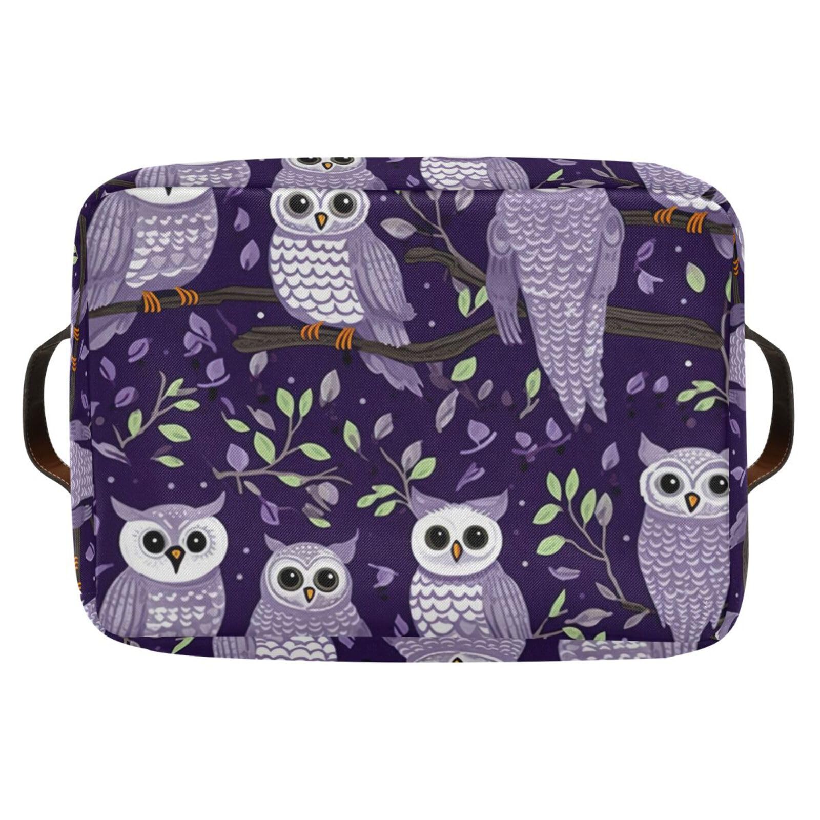Foldable Canvas Storage Baskets with Handles - 2 Pack Rectangle Fabric Organizer Box for Home, Office & Closet - Perfect for Clothes, Toys & Home Decor Organization | Space-Saving Owl Design