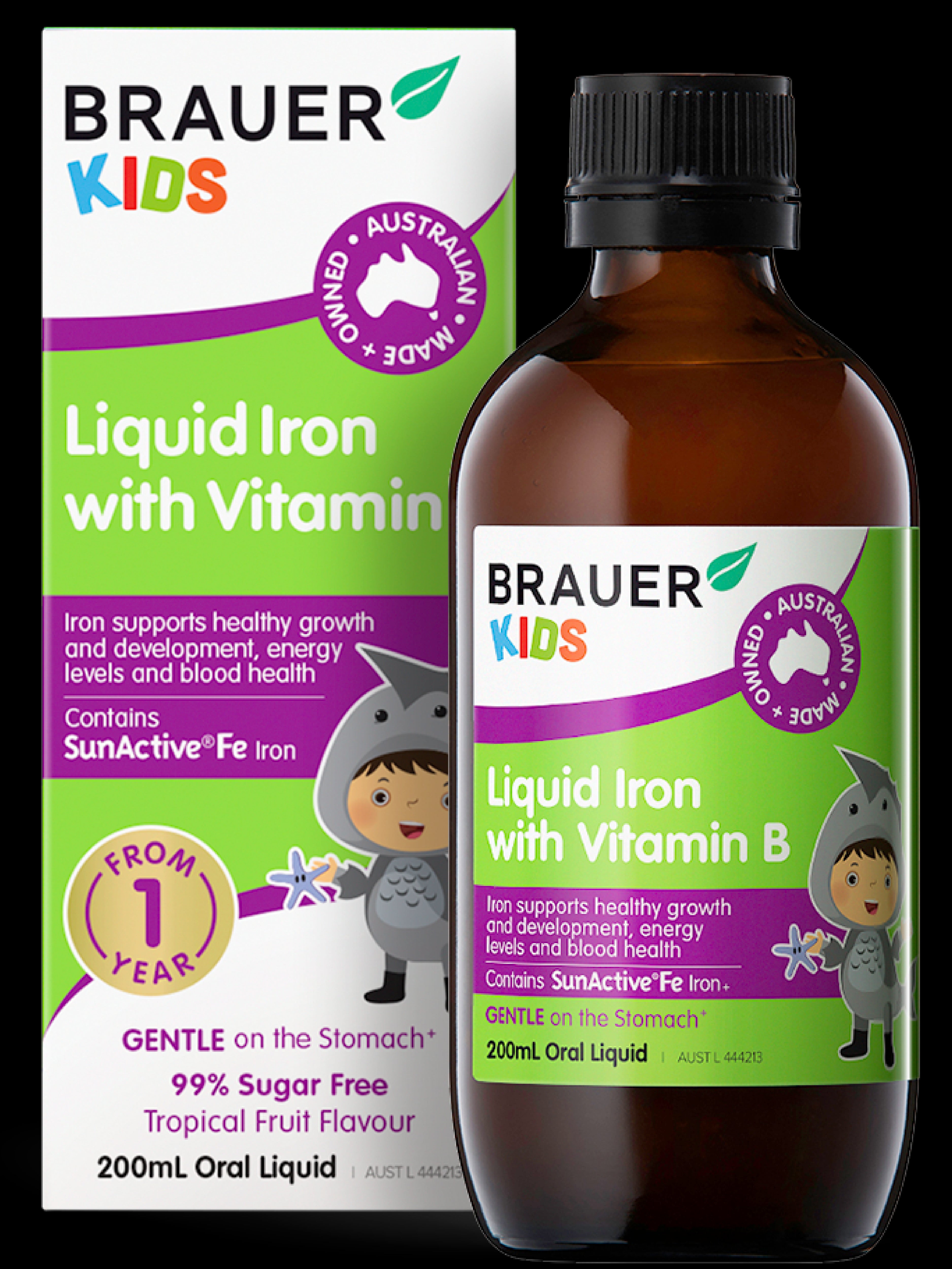 Brauer Kids Liquid Iron with Vitamin B - Immune Support & Energy Booster for Children - Great for Picky Eaters & Active Kids