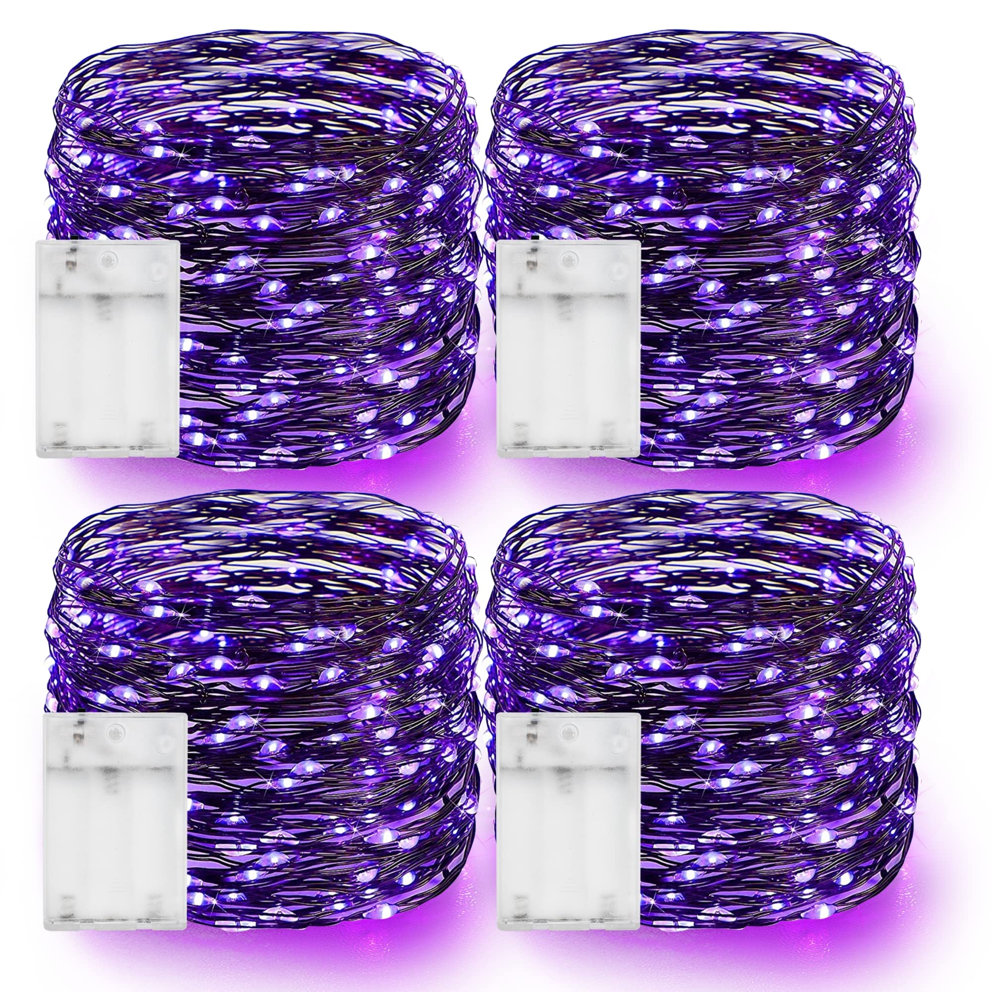 Dazzle Bright Purple Fairy String Lights - 4 Pack 20FT 60 LED Copper Wire Battery Operated Waterproof Lights for Christmas, Indoor Home, Outdoor Patio, Yard & Party Decor | Perfect for Weddings, Bedrooms, Gardens and Holiday Celebrations