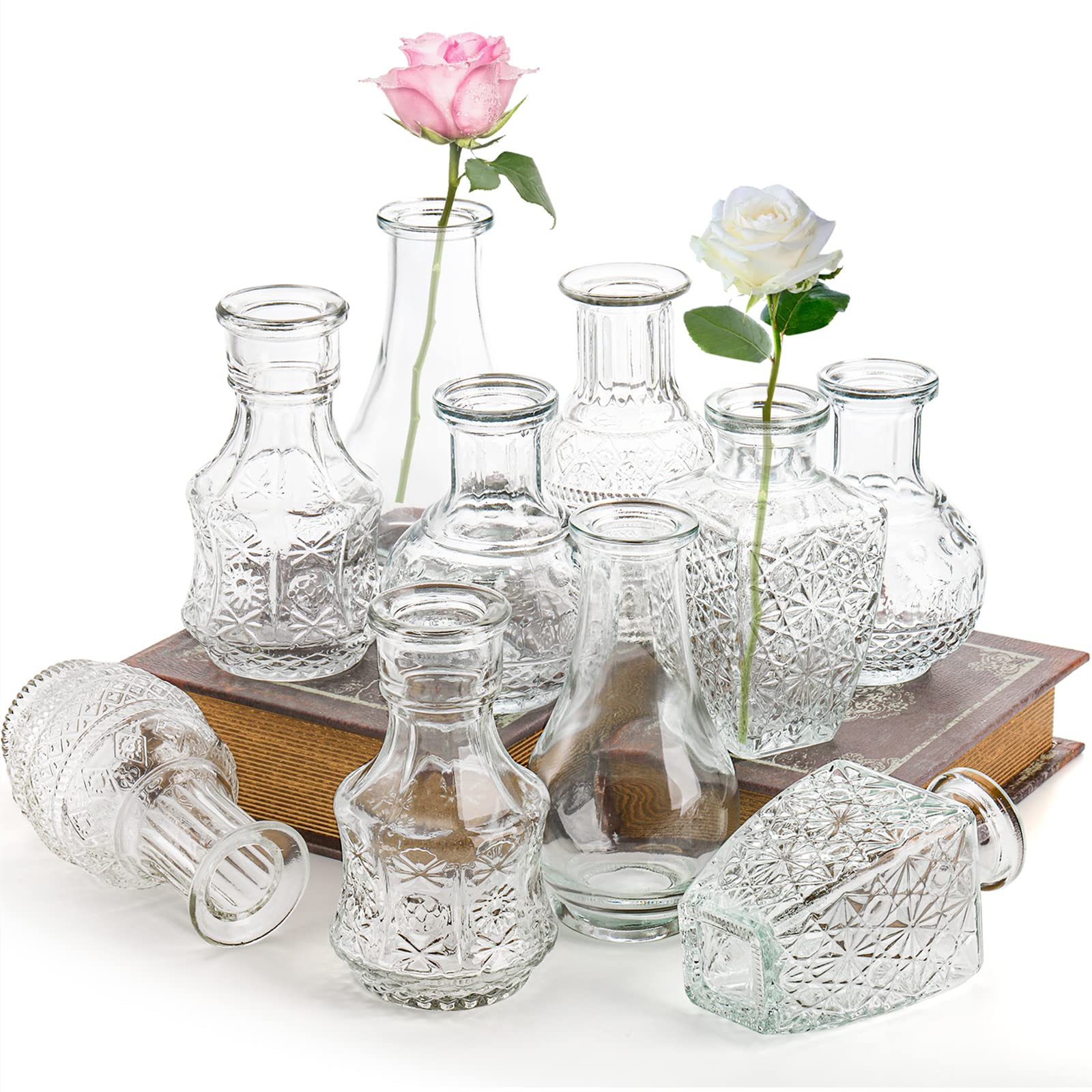 DEAYOU 10-Pack Clear Glass Bud Vases - Small Floral Centerpiece Vases for Wedding Decor, Home Table Decorations, Tea Party & Gift Ideas - Perfect for Roses, Succulents & DIY Flower Arrangements