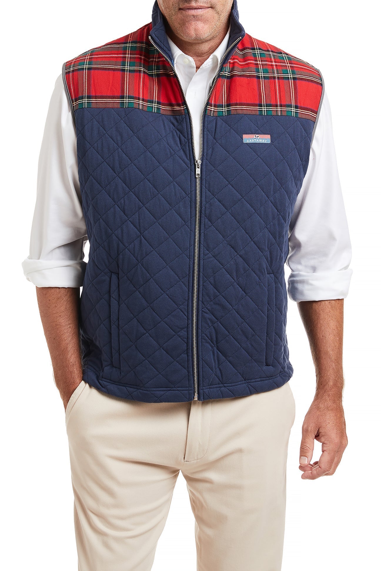 Cross Rip Quilted Vest for Men - Nantucket Navy with Royal Stewart Tartan Trim | Outdoor Activities, Casual Wear & Layering Fashion