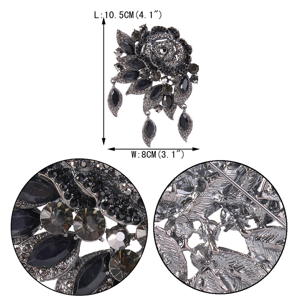 EVER FAITH Rose Flower Leaf Brooch Pendant - Austrian Crystal Jewelry for Women, Elegant Pin for Blouse, Scarf, Jacket, Wedding, Prom & Special Occasions