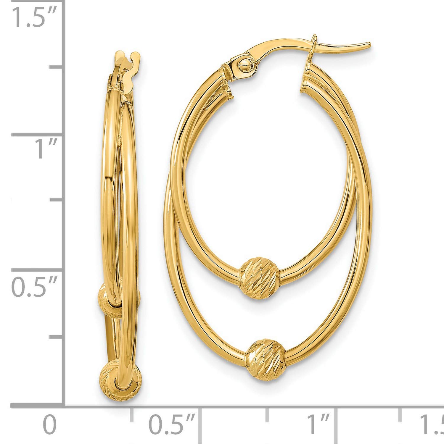 14K Yellow Gold Polished Hoop Earrings 32.9x19.9mm - Elegant Dangle Earrings for Women, Perfect for Parties, Weddings & Everyday Wear