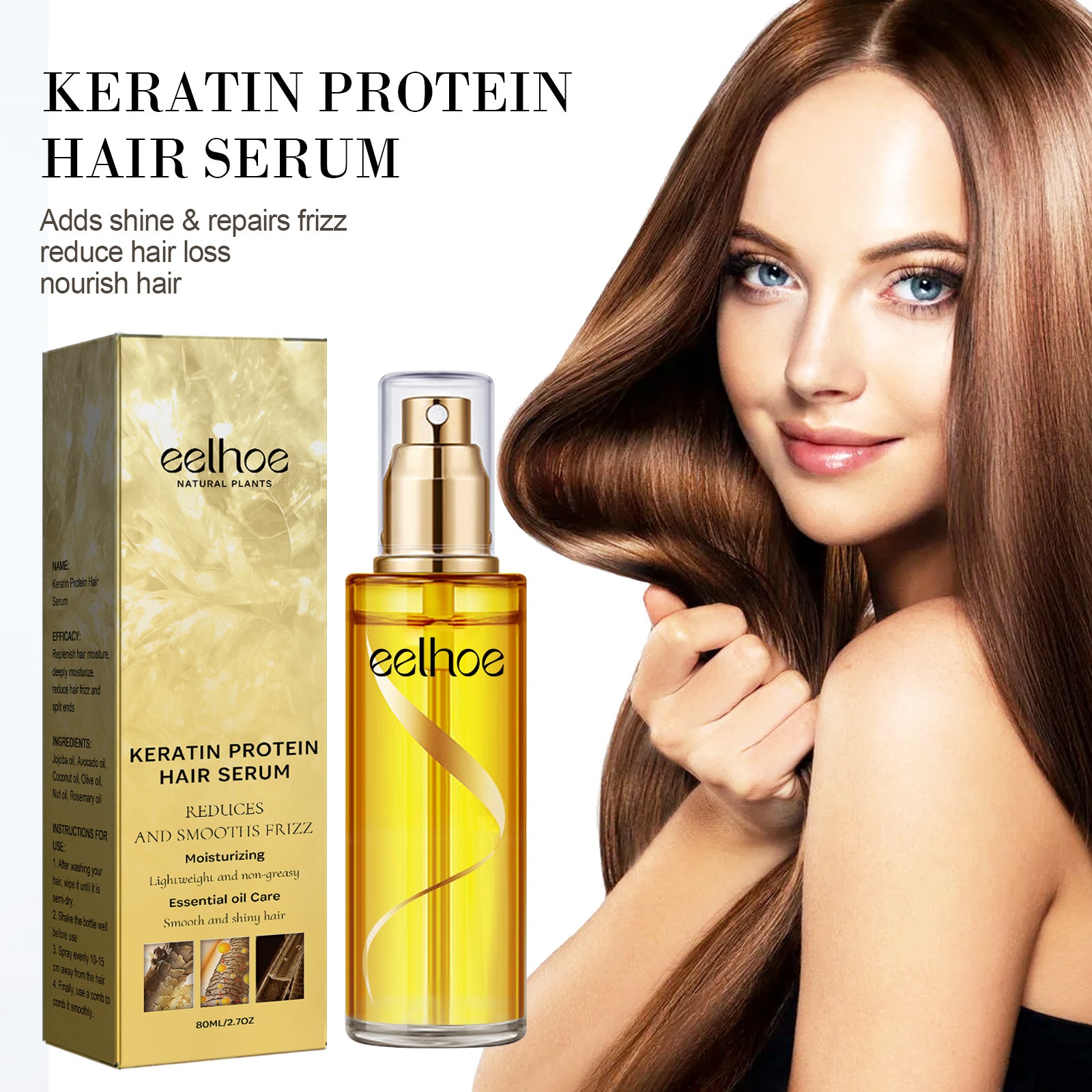 Keratin Hair Repair Spray - Deep Conditioning Treatment for Damaged Hair - Salon-Quality Hair Care for Smooth & Shiny Hair - Perfect for Daily Use & Heat Styling Protection