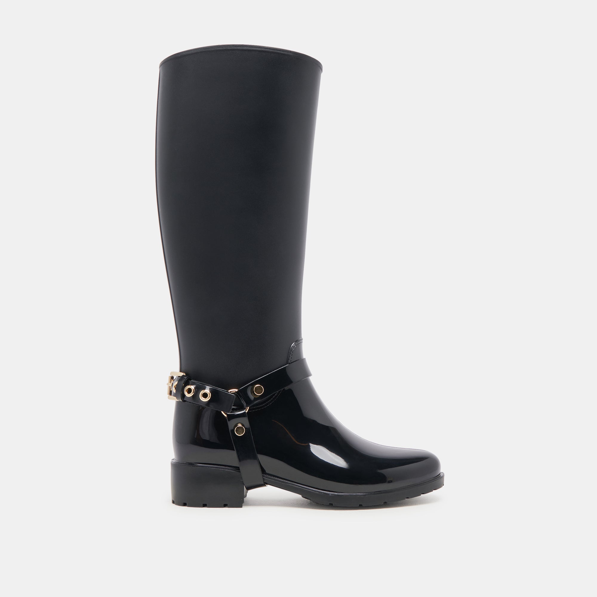Cloudy H2O Waterproof Rain Boots for Women - Stylish Mid-Calf Patent Leather Design in Midnight Black - Perfect for Rainy Days, Gardening & Outdoor Adventures