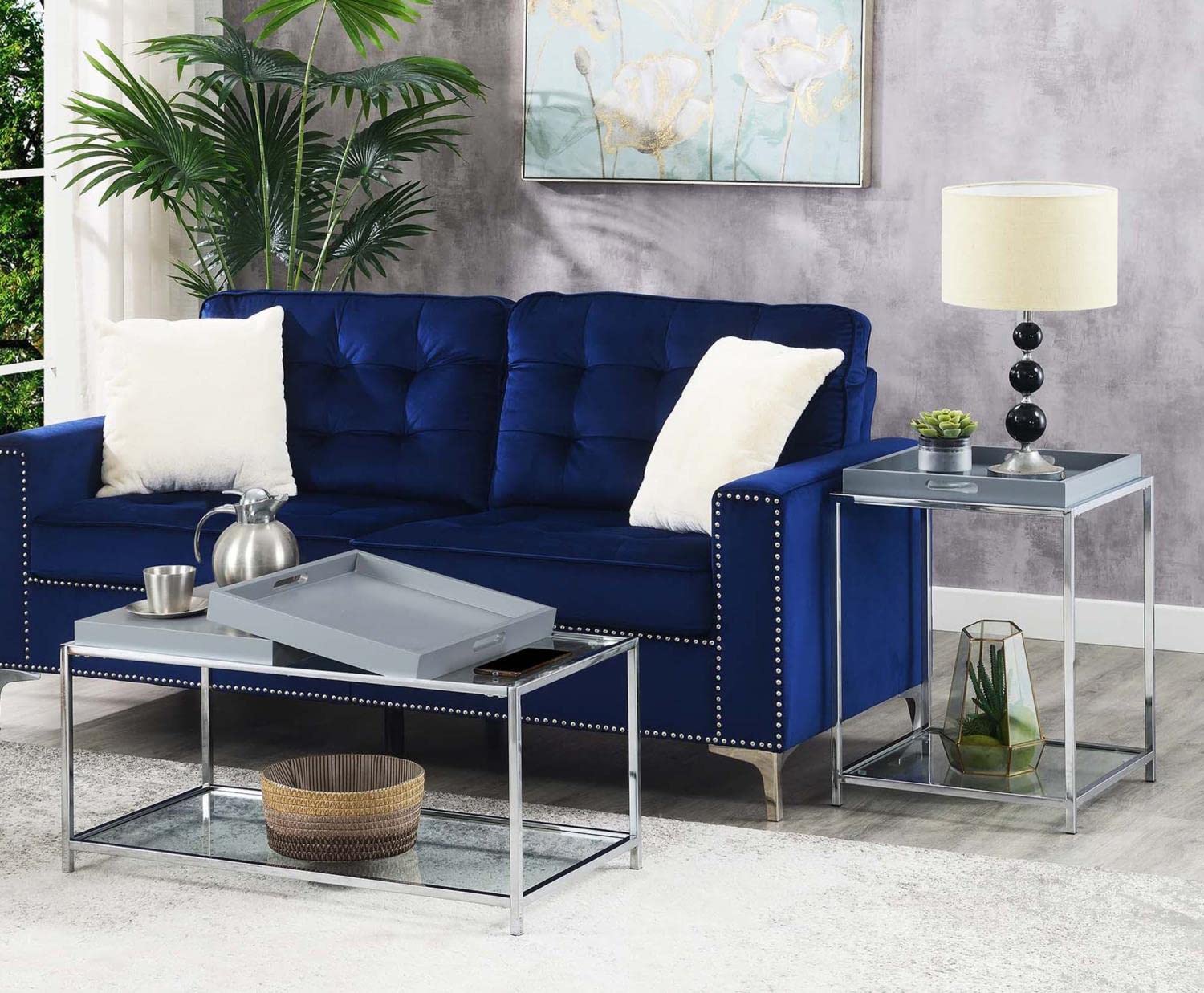 Palm Beach Coffee Table with Removable Trays & Shelf - Modern Gray End Table for Living Room, Perfect for Small Spaces & Home Decor
