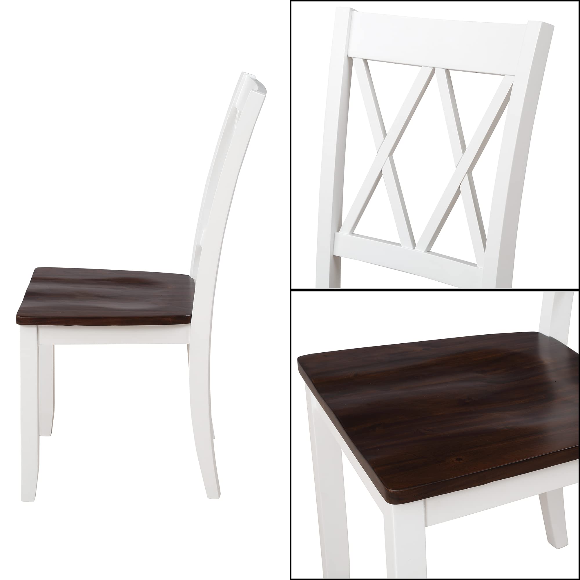 Merax 5-Piece Rectangular Wood Dining Table Set with 4 Chairs - White & Cherry Finish for Kitchen, Dining Room, Breakfast Nook or Small Space