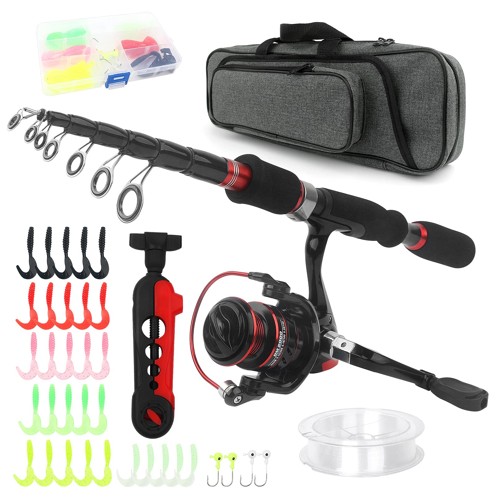 Carbon Fiber Telescopic Fishing Rod and Reel Combo Kit with Spinning Reel, Fishing Line, Lures, Winder & Carry Bag - Portable Travel Fishing Gear for Freshwater & Saltwater Fishing | Ideal for Camping, Beach & Boat Fishing Adventures