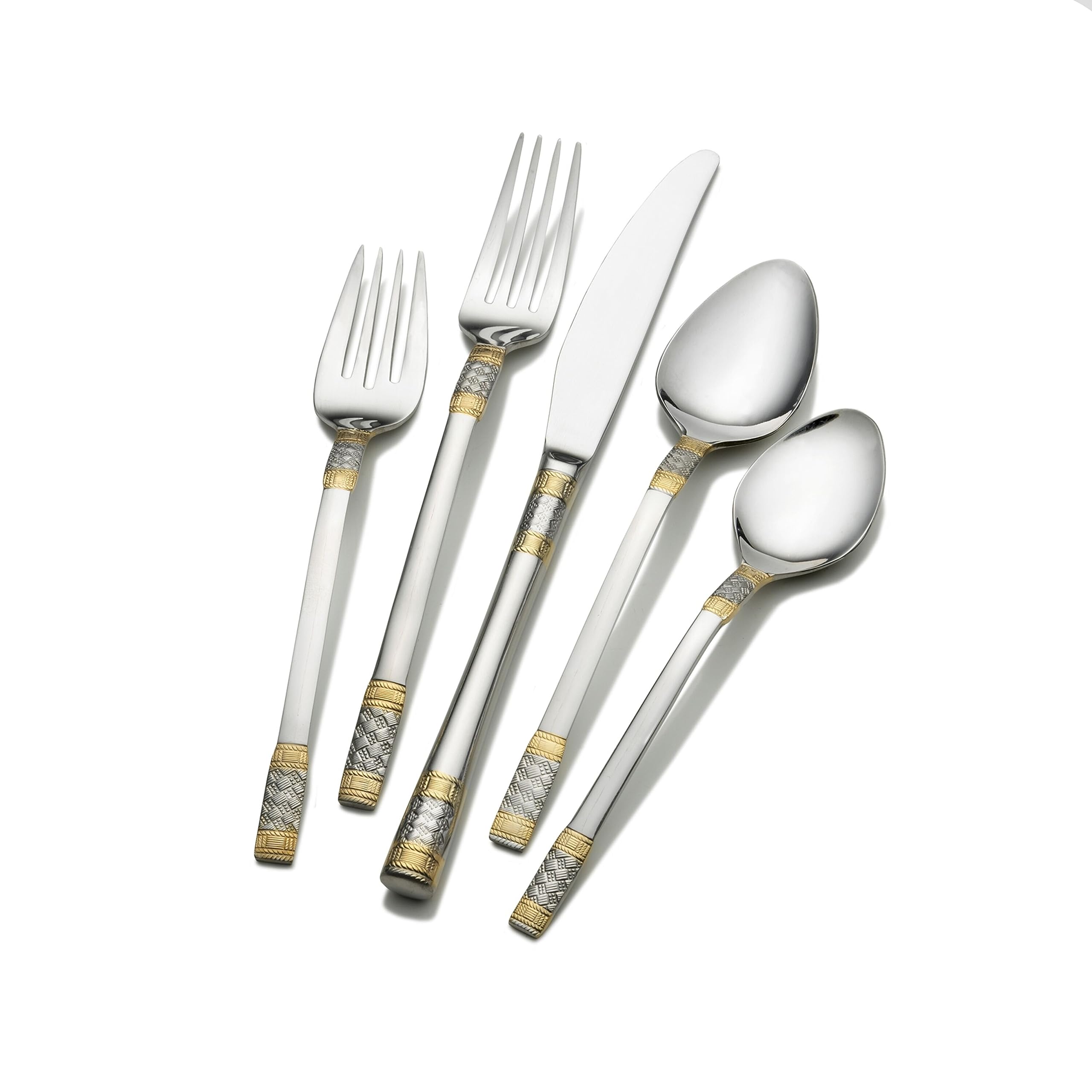 Wallace Corsica 65-Piece Flatware Set with Gold Accent - Stainless Steel Silverware Set for 12, Elegant Dinnerware for Formal Dining, Wedding Registry & Holiday Entertaining