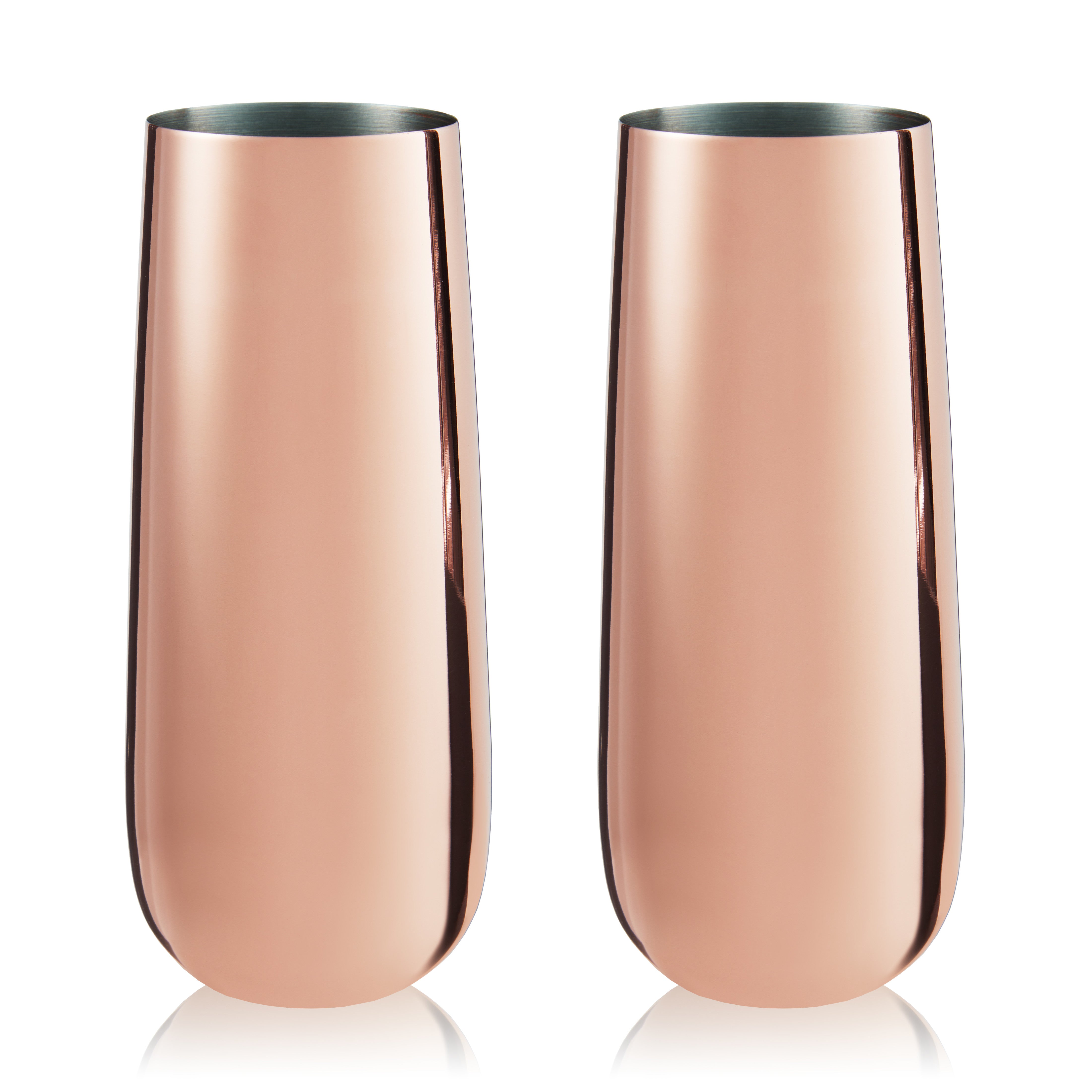 Premium Stainless Steel Stemless Champagne Flutes Set of 2 - Elegant Copper Finish, Dishwasher Safe, Perfect for Weddings, Parties & Romantic Dinners