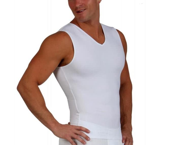 Insta Slim Men's Compression Body Shaper - 3 Pack Sleeveless V-Neck Shirt for Back Support, Gynecomastia & Hernia Relief - Made in USA | Workout, Post-Surgery & Everyday Wear