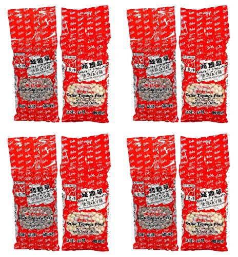 E-Fa Bubble Tea Boba Tapioca Pearls - 2.2lb Variety Pack (Rainbow & Black) - 4 Pack - Perfect for Milk Tea, Smoothies & Dessert Toppings