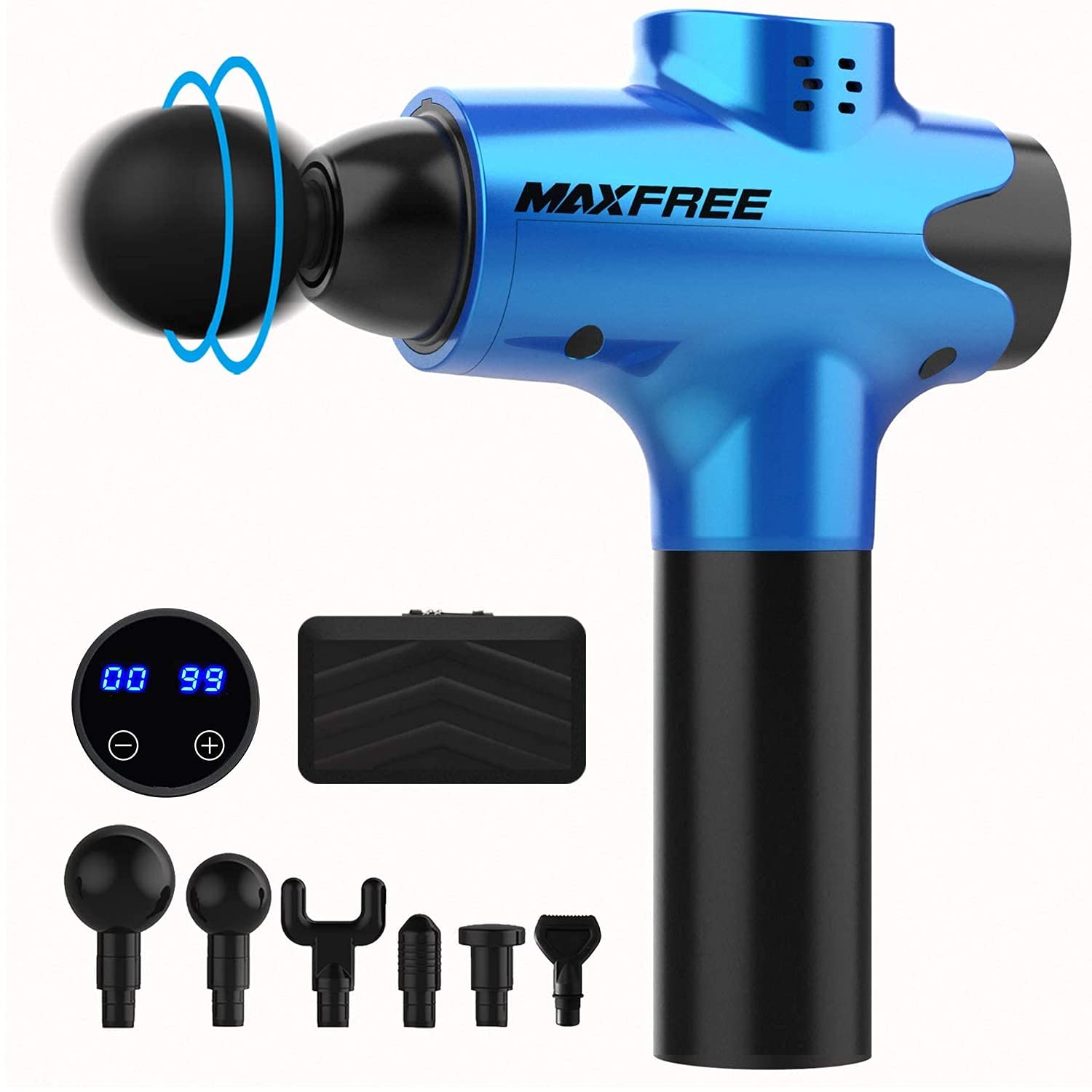 EM-12 Deep Tissue Percussion Massage Gun for Neck, Back & Muscle Pain Relief - Electric Handheld Massager for Athletes, Black/Blue - Perfect for Post-Workout Recovery & Home Relaxation