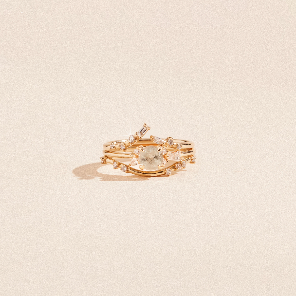 Magic Moment One of a Kind 14K Yellow Gold Ring with Round Glass Blue Sapphire & White Diamonds - Perfect for Anniversaries, Engagements & Special Occasions