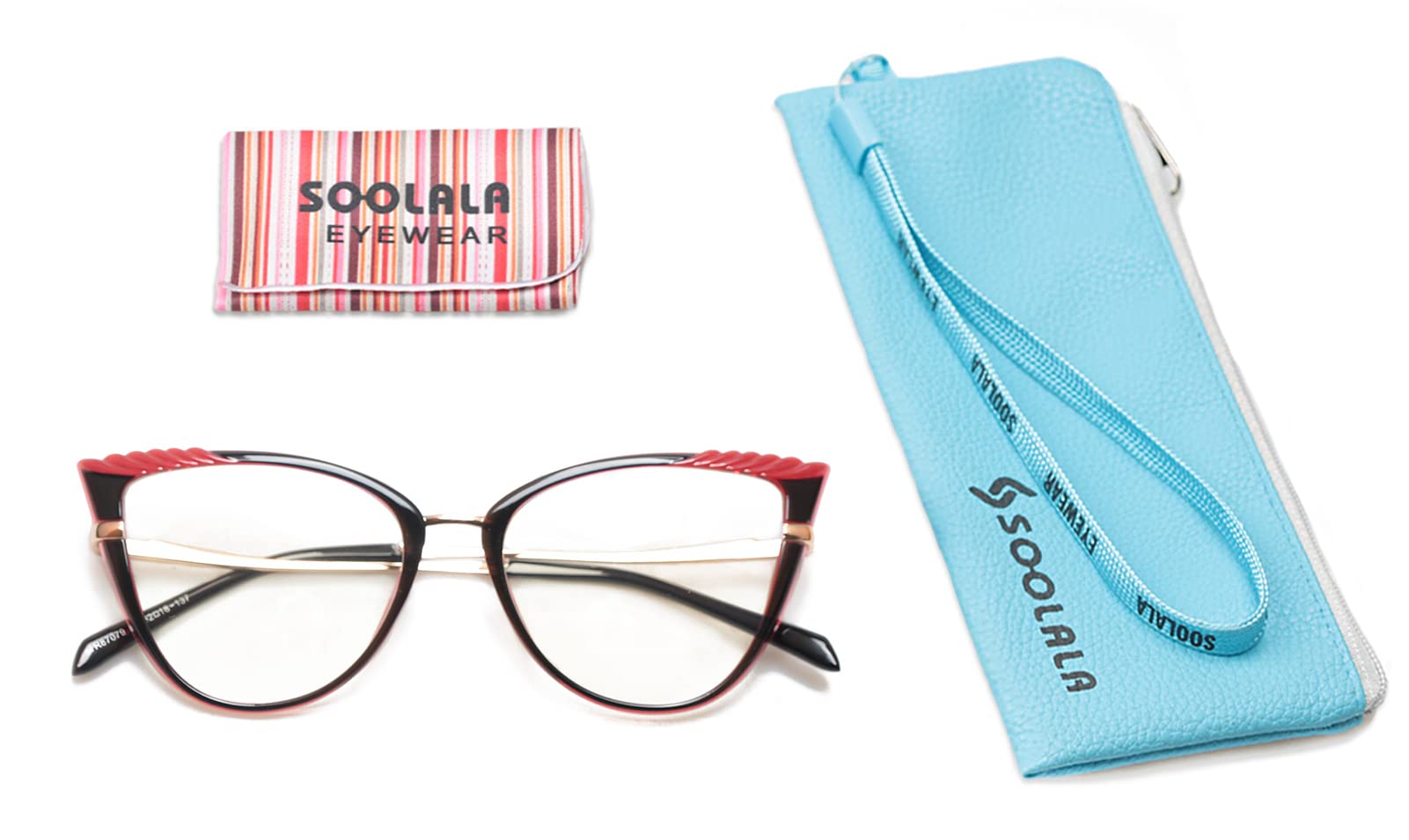 SOOLALA Women's Blue Light Blocking Glasses - TR90 Lightweight Spring Hinged Cat Eye Reading Glasses for Computer, Office & Nighttime Use