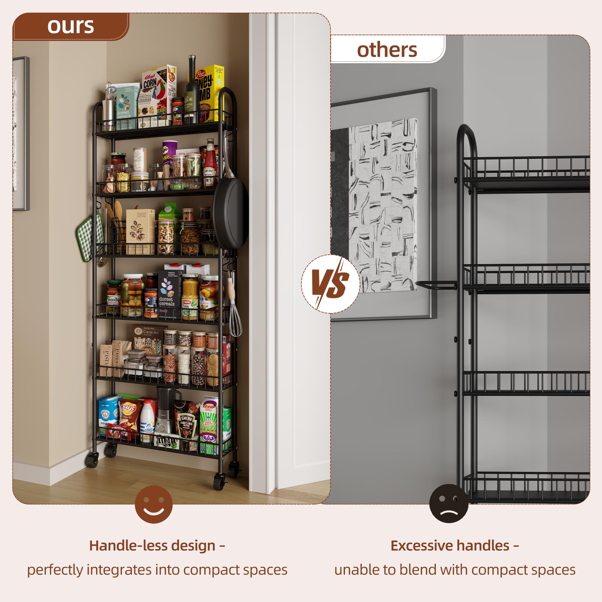 6-Tier Slim Rolling Storage Cart with Wheels - Metal Mobile Shelving Organizer for Office, Kitchen, Bathroom & Laundry Room - Space-Saving Narrow Utility Cart (6 Inches Wide) - Perfect for Small Spaces, Closet Organization & Home Storage Solutions