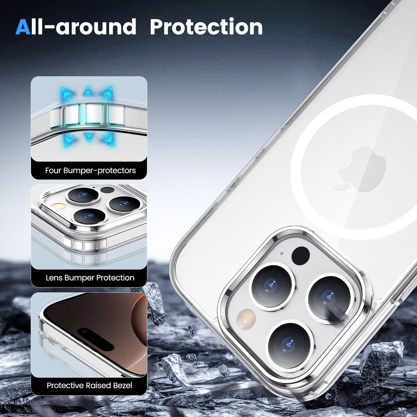 Temdan iPhone 16 Pro Max Case Clear - Magsafe Compatible, Anti-Yellowing, Military-Grade Shockproof Protection - Slim Magnetic Transparent Cover for iPhone 16 Pro Max - Perfect for Daily Use, Travel & Outdoor Activities