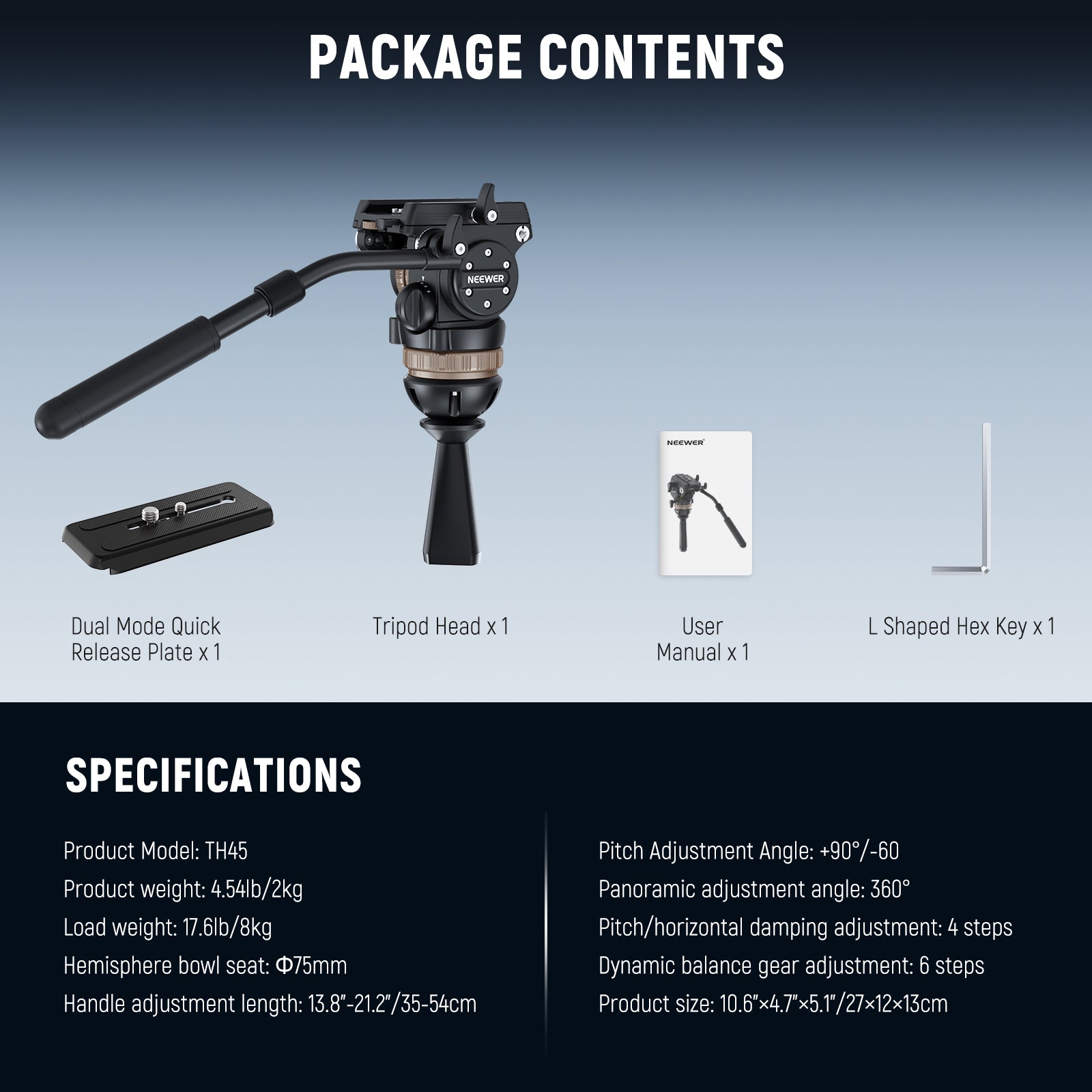 NEEWER TH45 Professional Tripod Fluid Head with Adjustable Damping - Perfect for Video Recording, Photography & Live Streaming
