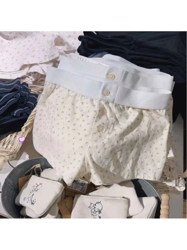 Vintage Low Waist Women's Casual Soft Cotton Shorts with Front Buttons - Summer Chic Bottoms for Beach, Travel & Everyday Wear