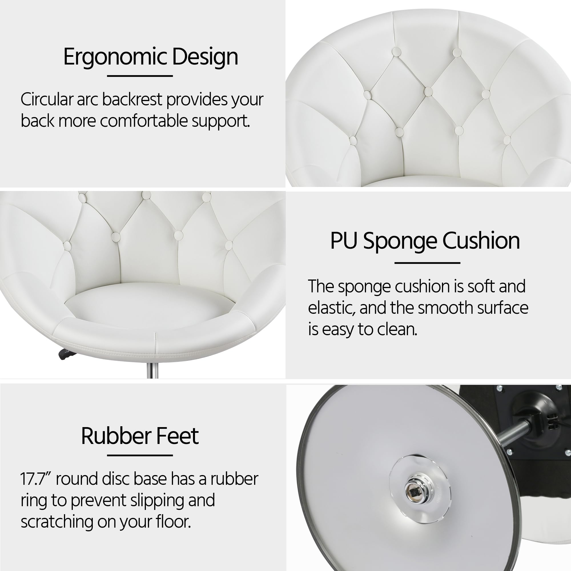 Yaheetech Adjustable Height Makeup Vanity Chair - Swivel Accent Chair with Chrome Frame & Round Back, Tilt Function for Dressing Room, Bedroom, Living Room - Perfect for Beauty Salon, Home Decor & Makeup Application