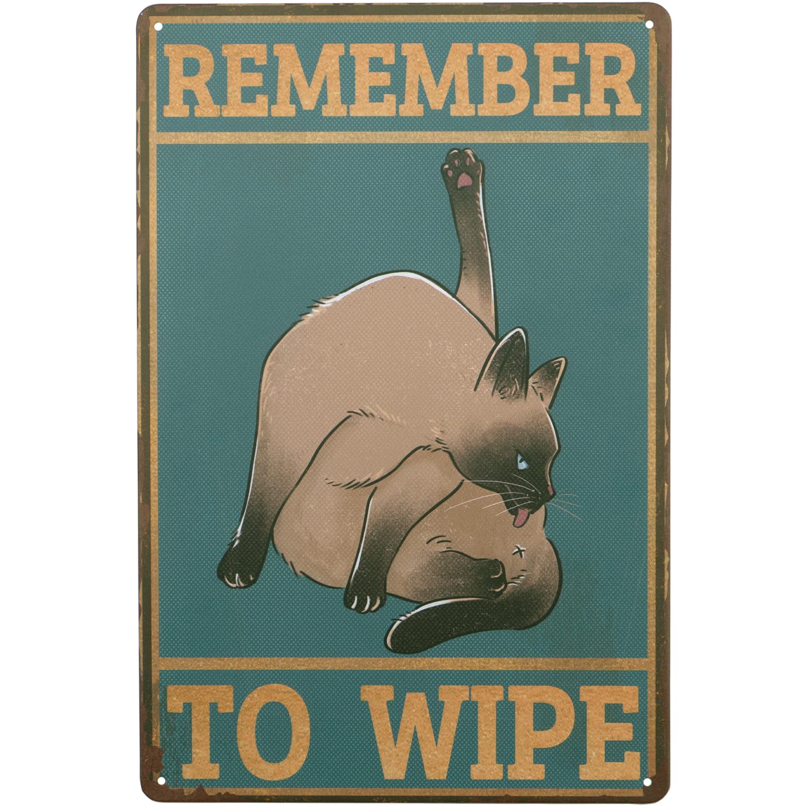 Funny Cat Vintage Metal Sign - Remember to Wipe Bathroom Wall Decor - Love Cats Wall Art for Toilet, Restroom, Washroom - 8x12 Inches - Perfect for Home, Office & Cafe Humor