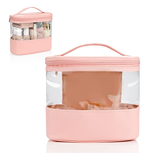CUBETASTIC Clear Makeup Bags for Women - Waterproof Travel Toiletry Bag, Transparent Plastic Cosmetic Organizer Pouch with Handle - Perfect for Air Travel, Gym, Beach & Daily Essentials Storage