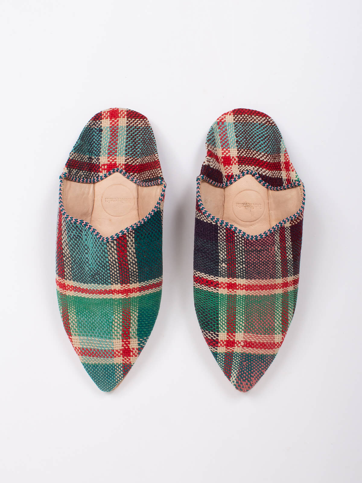 Authentic Moroccan Boujad Pointed Babouche Slippers - Handmade Leather Ourika Check Design | Comfortable House Shoes for Women & Men | Perfect for Home, Lounge & Cultural Events