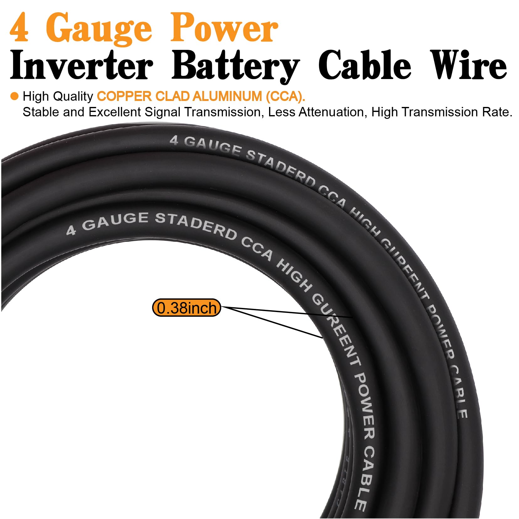 4 Gauge CCA Wire 50FT Black/Red - Copper Clad Aluminum Battery Cable with 4ga Lugs & Heat Shrink Tube - Car Audio, RV Trailer, Solar Power Wiring Kit for Amplifier, Speaker, and Ground Connections