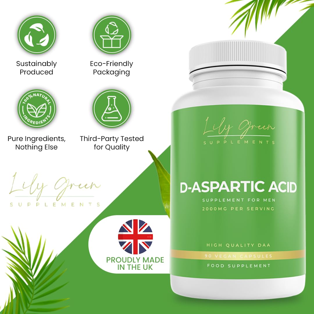 **Premium 2000mg D-Aspartic Acid (DAA) Testosterone Booster for Men - Natural Muscle Growth & Strength Supplement | 90 Vegan Capsules | UK Made | Gym, Bodybuilding & Athletic Performance Support**