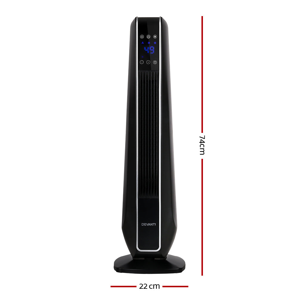 Devanti 2400W Electric Ceramic Tower Heater with Remote Control - Fast Heating for Large Rooms, Bedroom & Office - Energy Efficient Space Heater with Overheat Protection & Timer