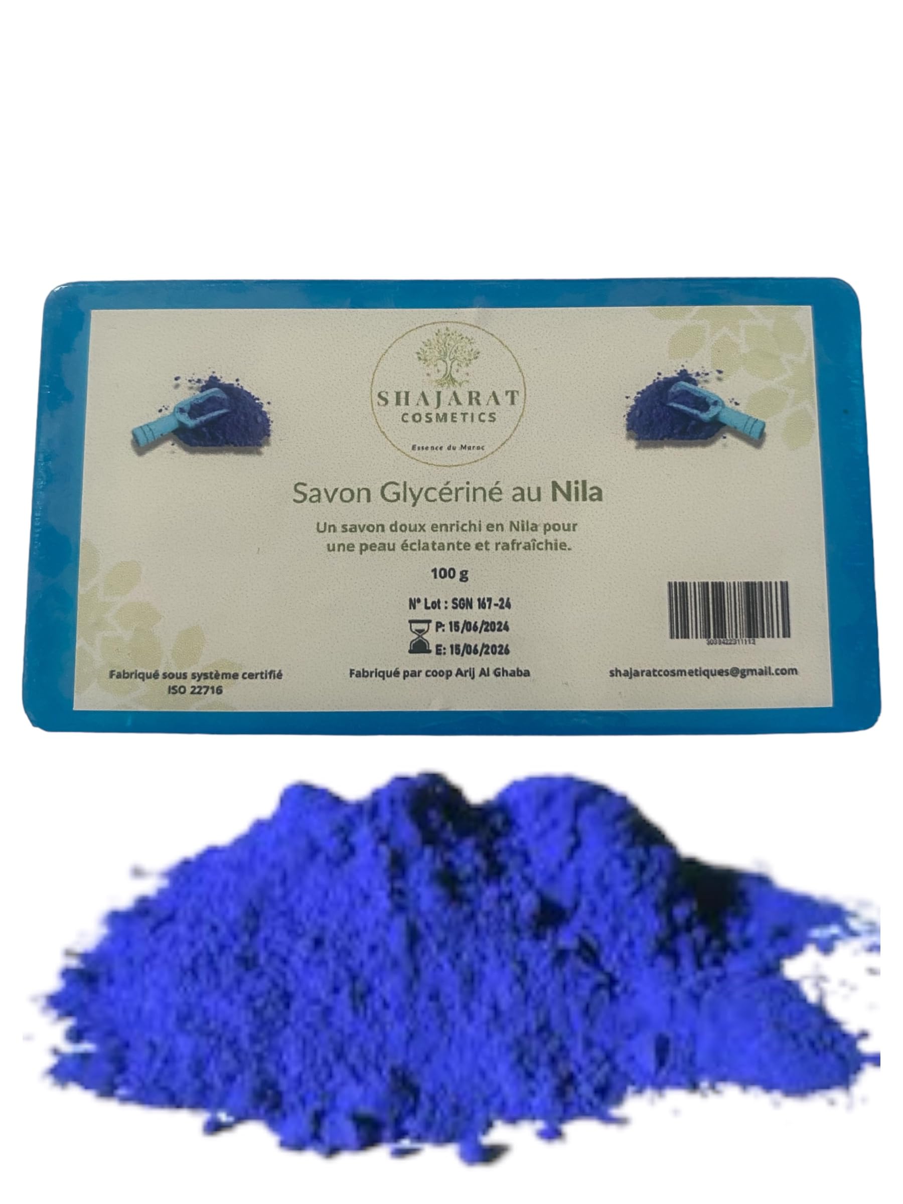 Shajarat Brightening Blue Nila Soap - Natural Moroccan Anti-Dark Spot & Acne Treatment for Face & Body (100g) - Perfect for Daily Skincare Routine & Blemish Control