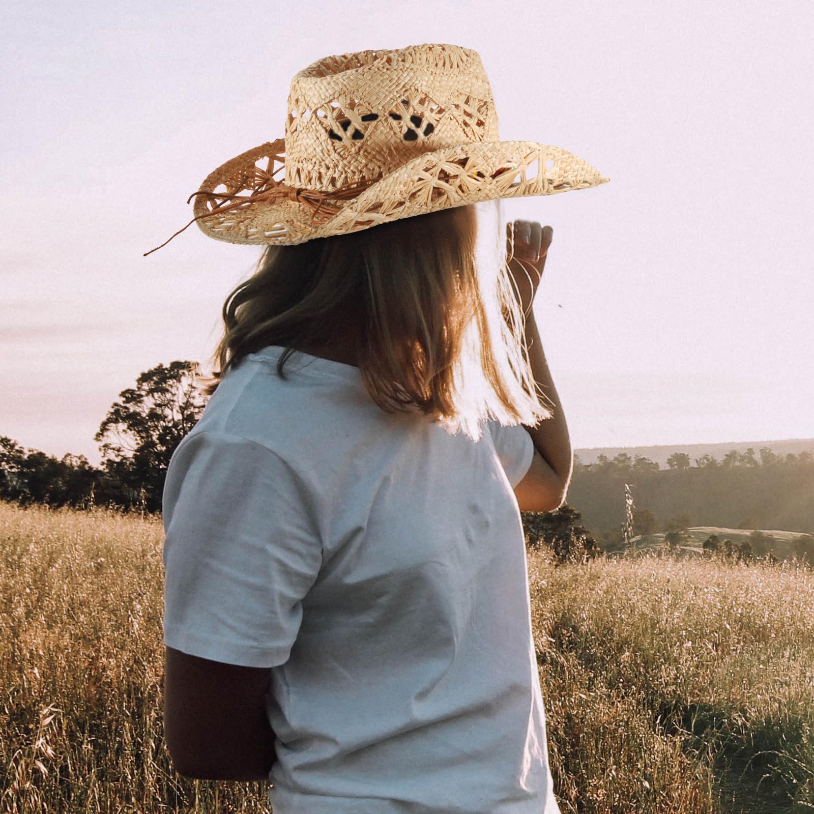 Stylish Women's Straw Cowboy Hat - Adjustable Wide Brim Sun Hat for Women & Men | Western Cowgirl Beach Hat for Summer Vacation, Travel, Outdoor Activities & Country Music Festivals