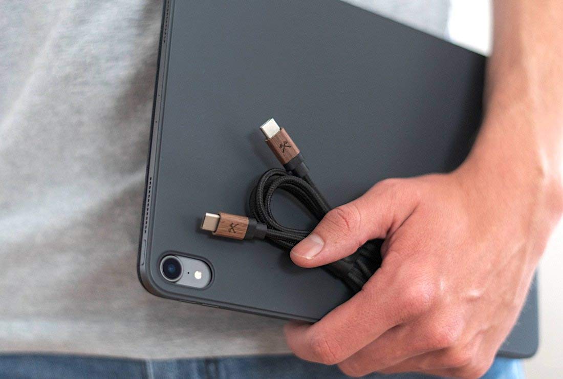 Premium Real Wood & Nylon USB-C Cable - Fast Charging & Data Sync Compatible with iPhone 15, Samsung Galaxy, iPad Pro | Eco-Friendly Walnut & Black Braided Cable for Home, Office & Travel Accessories