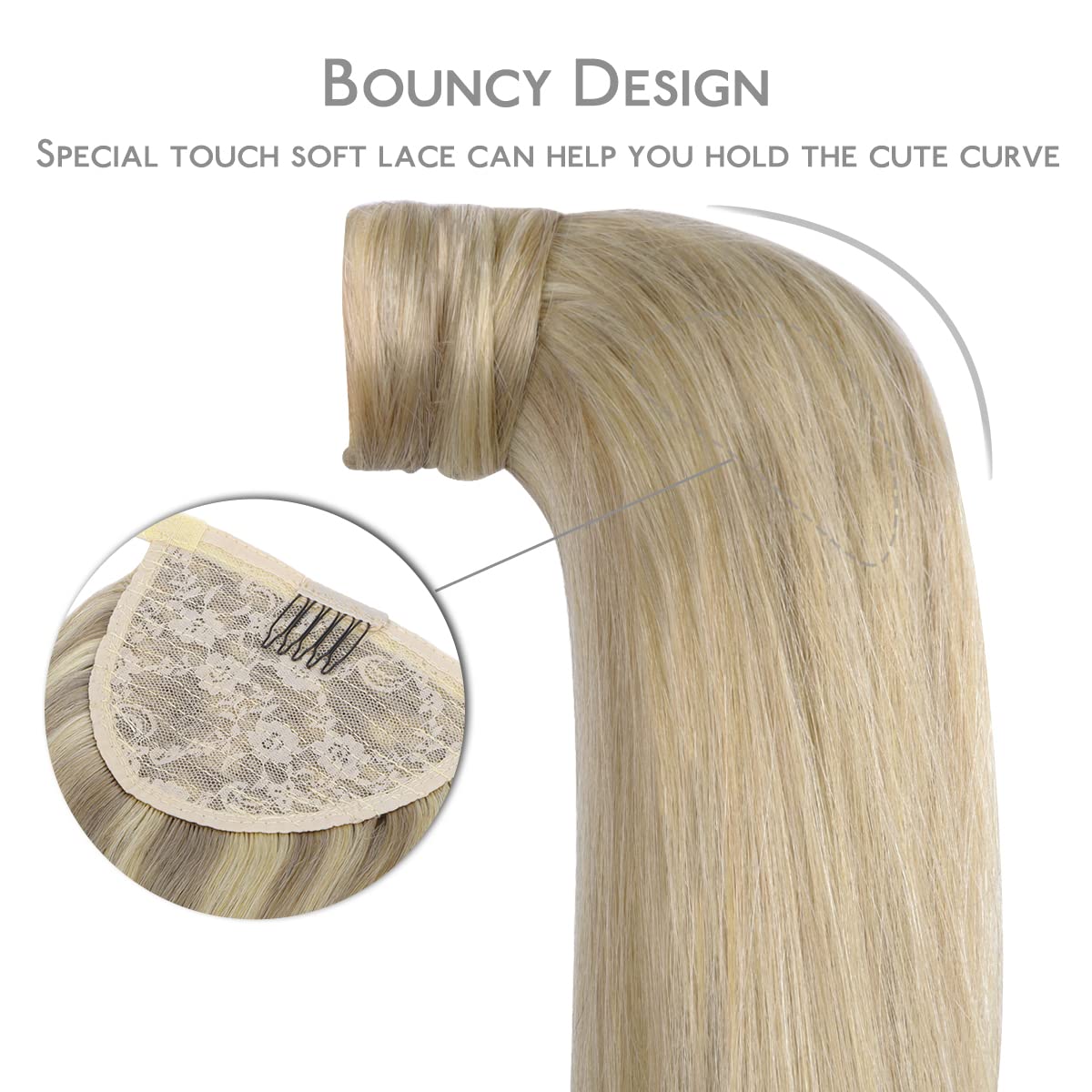 WENNALIFE 22 Inch Clip-In Ponytail Hair Extension - 80g Light Blonde Highlighted Golden Blonde Human Hair - Remy Hair Wrap Around Ponytail for Women - Perfect for Parties, Weddings & Daily Styling