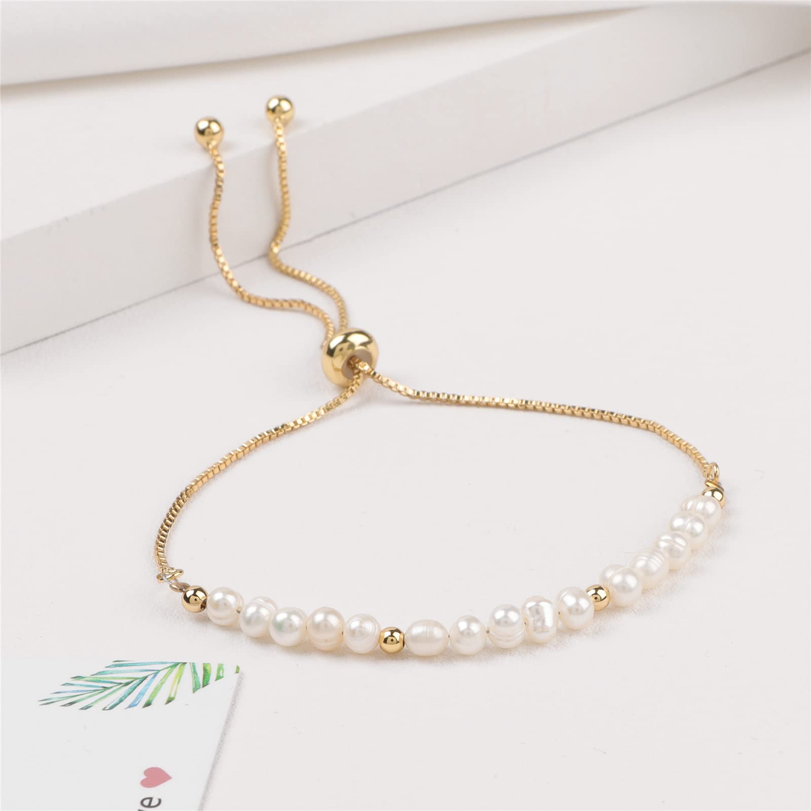 14K Gold Baroque Pearl Chain Bracelet for Women - Adjustable Dainty Pearl Jewelry Gift for Mother, Wife - Perfect for Weddings, Parties & Everyday Elegance