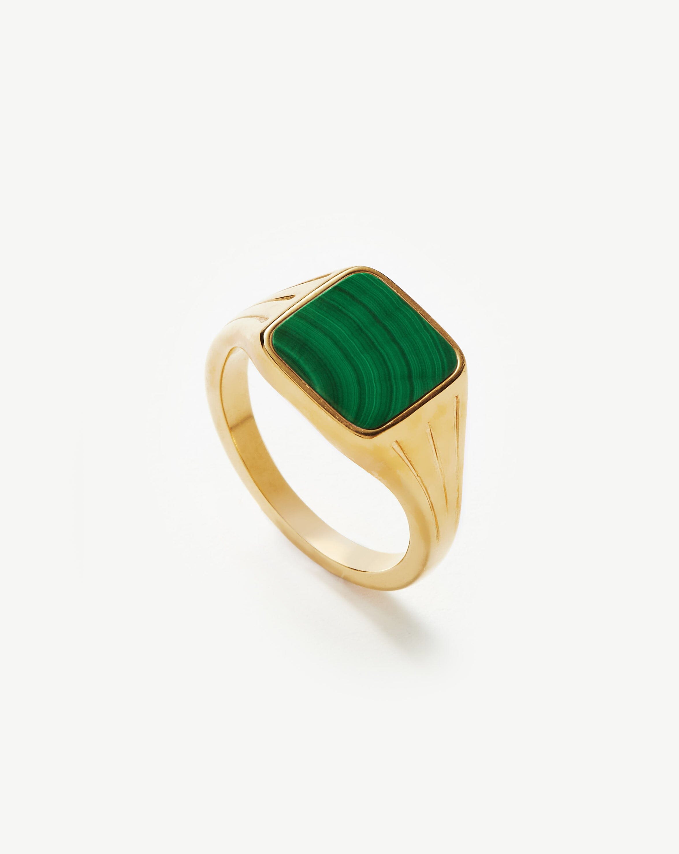 Lucy Williams Square Signet Ring - 18k Gold Vermeil & Malachite Gemstone Jewelry for Women | Elegant Statement Ring for Everyday Wear, Gift Giving & Special Occasions