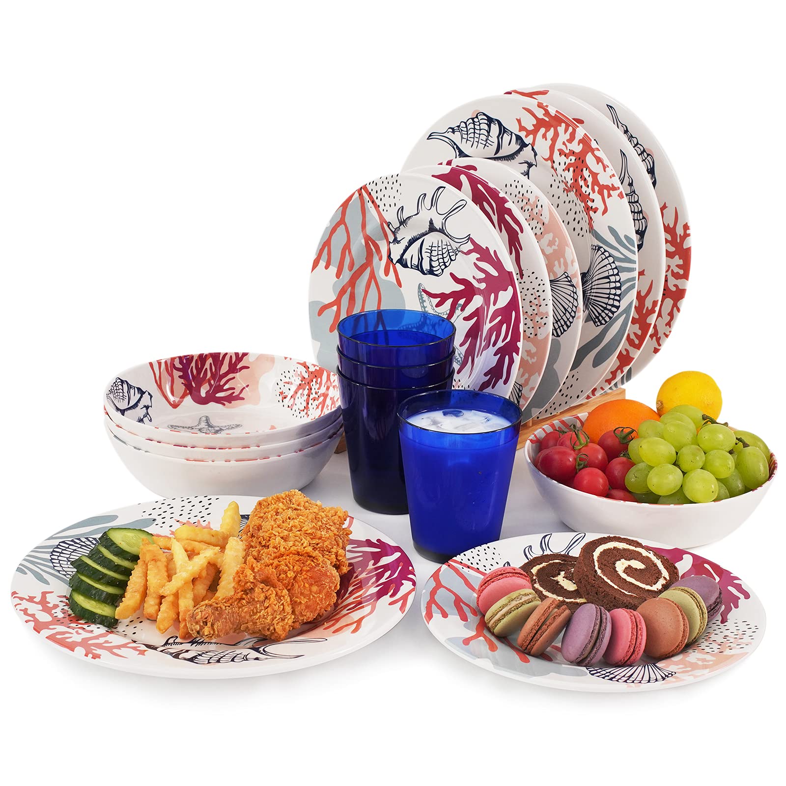 Premium 16-Piece Melamine Dinnerware Set - Durable & Lightweight Plates, Bowls, Cups for Camping, Picnics, BBQs & Outdoor Dining | Shatterproof & Dishwasher Safe