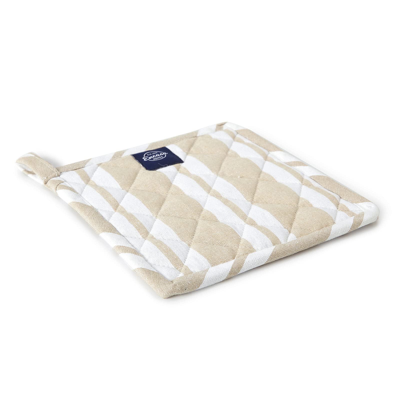 Encasa Homes 8 Inch Microwave Oven Mitts & Pot Holders (2-Piece Set) - Heat Resistant, Thick & Safe Kitchen Gloves for Cooking, Baking, Grilling - Protect Hands from Hot Pans, Dishes & Utensils - Franca Beige Stripes Design - Perfect for Home Kitchens, BBQs & Baking Enthusiasts
