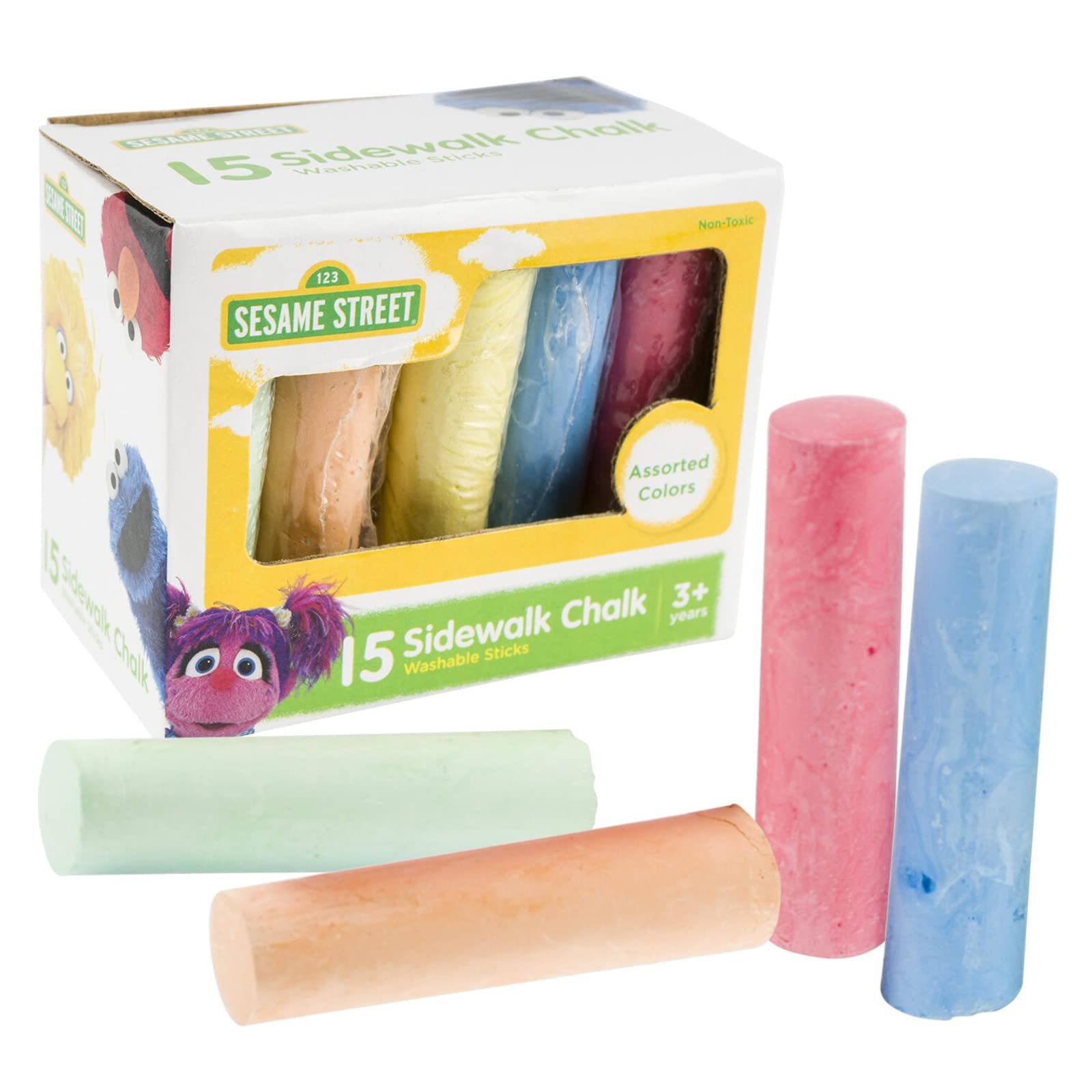 Sesame Street 15-Piece Washable Sidewalk Chalk Set - Non-Toxic Outdoor Drawing Kit for Kids, Perfect for Driveway Art, Playground Fun & Summer Activities