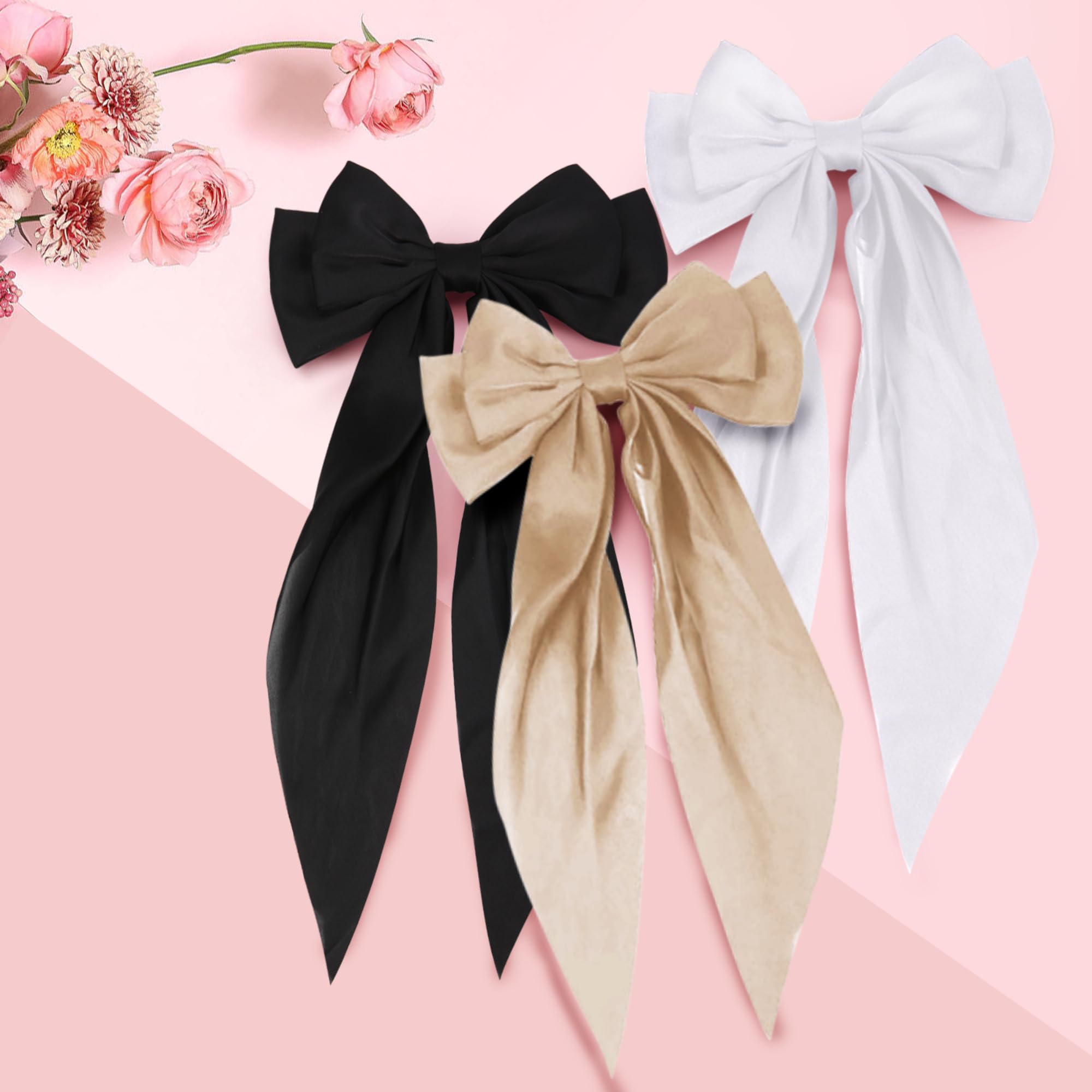 2 PCS Elegant Butterfly Hair Barrettes - Black & Champagne Hair Clips with Ribbons for Women | Perfect for Weddings, Parties & Everyday Styling