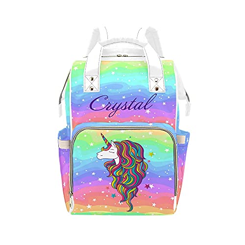 Personalized Rainbow Star Watercolor Unicorn Diaper Backpack with Custom Name - Stylish Nursing Baby Bag for Moms, Nappy Bag & Travel Daypack - Perfect Gift for New Moms, Baby Showers & Everyday Use at Park, Mall or Travel
