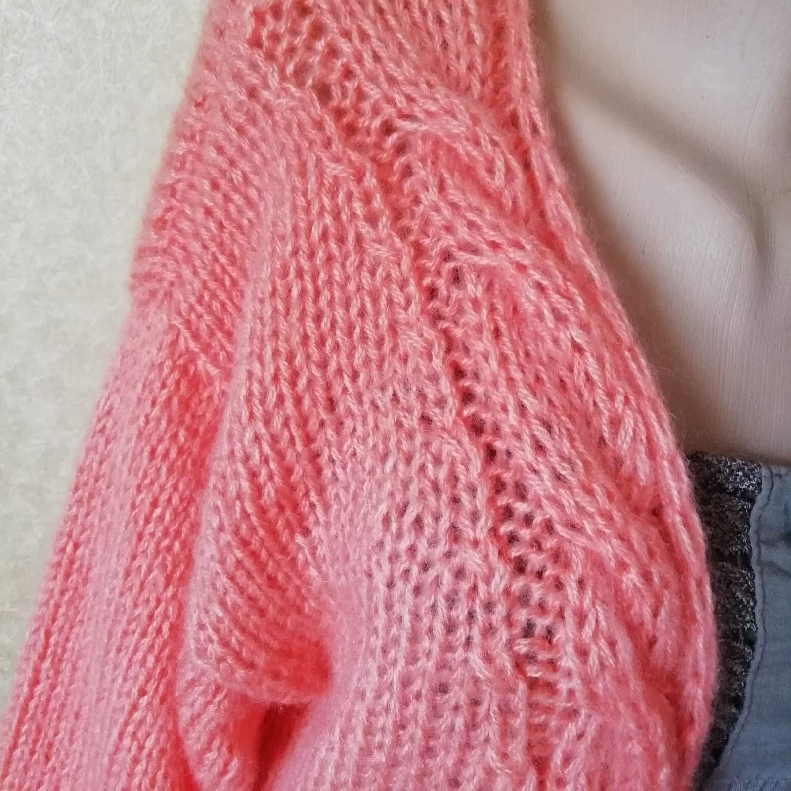 Handmade Mohair Peach Women's Cardigan - Oversized Open Knit Braid Sweater with Flashlight Sleeves | Warm Winter Fashion for Casual Outings & Cozy Home Wear