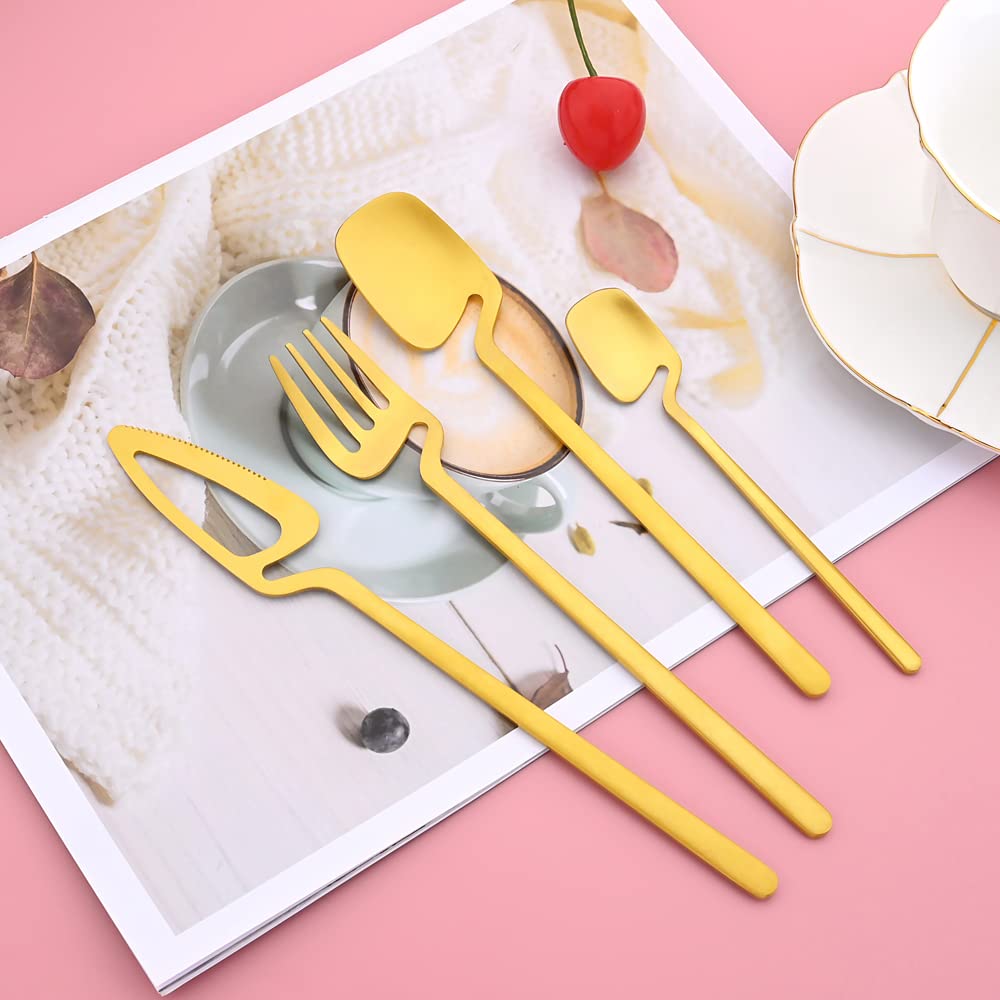 Gugrida Gold 28-Piece Stainless Steel Flatware Set - 18/10 Silverware for 4 People with Dinner Knives, Spoons & Forks - Matte Finish Dishwasher Safe Cutlery Set - Perfect for Family Dinners, Parties & Everyday Use