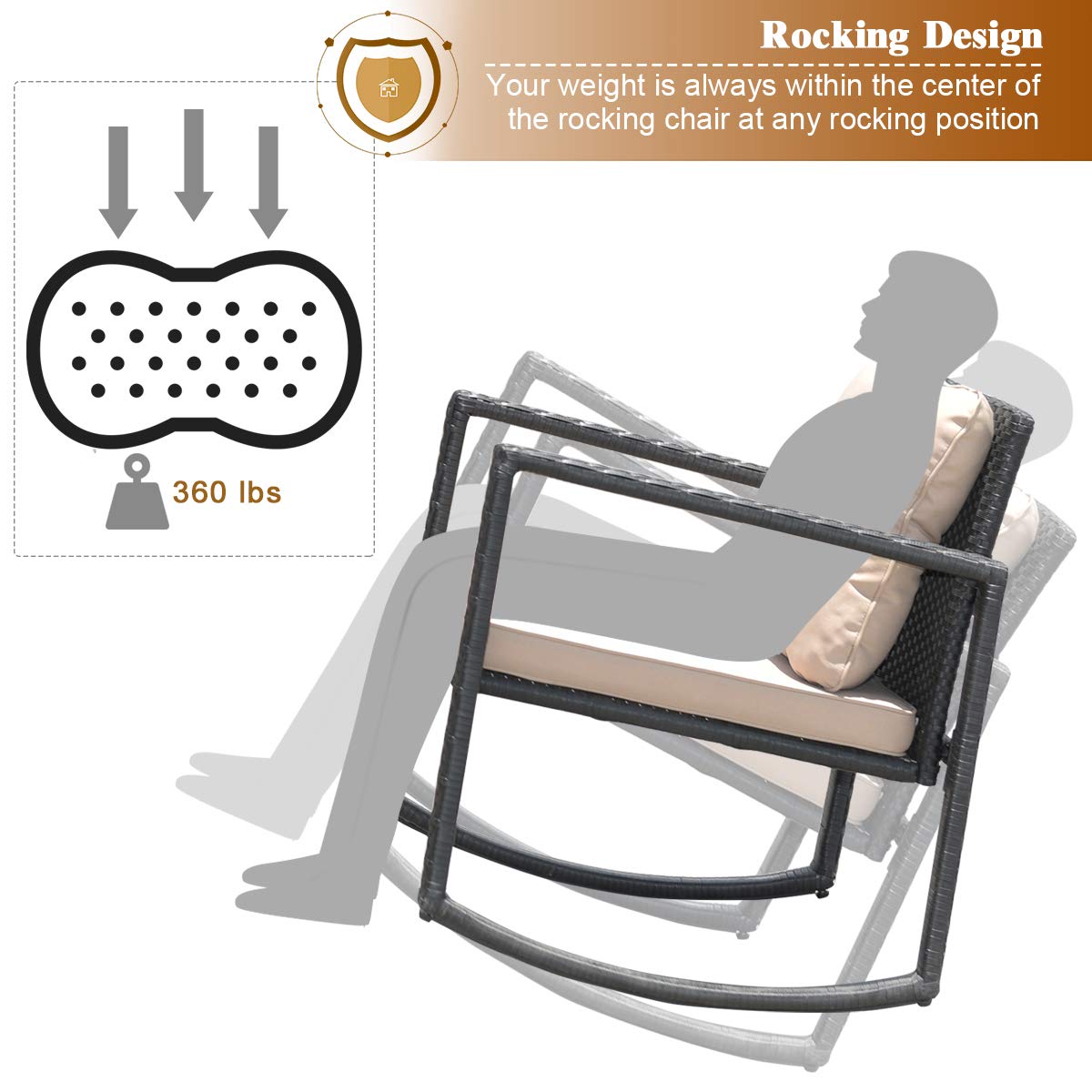 Tangkula 3-Piece Patio Wicker Rocking Chair Set with Cushions & Glass Coffee Table - Outdoor Furniture for Garden, Poolside, Balcony or Porch (Beige) | Perfect for Relaxing, Entertaining and Enjoying Nature
