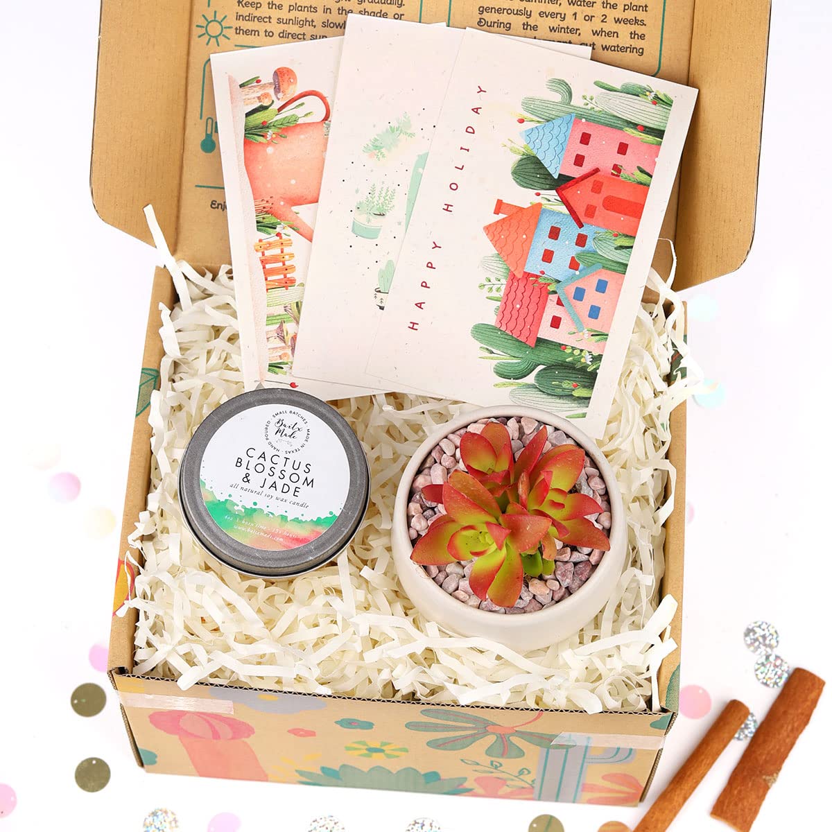 Succulent & Soy Candle Gift Box Set - Perfect Holiday Present for Him/Her - Includes Greeting Card - Ideal for Birthdays, Anniversaries & Housewarming Gifts
