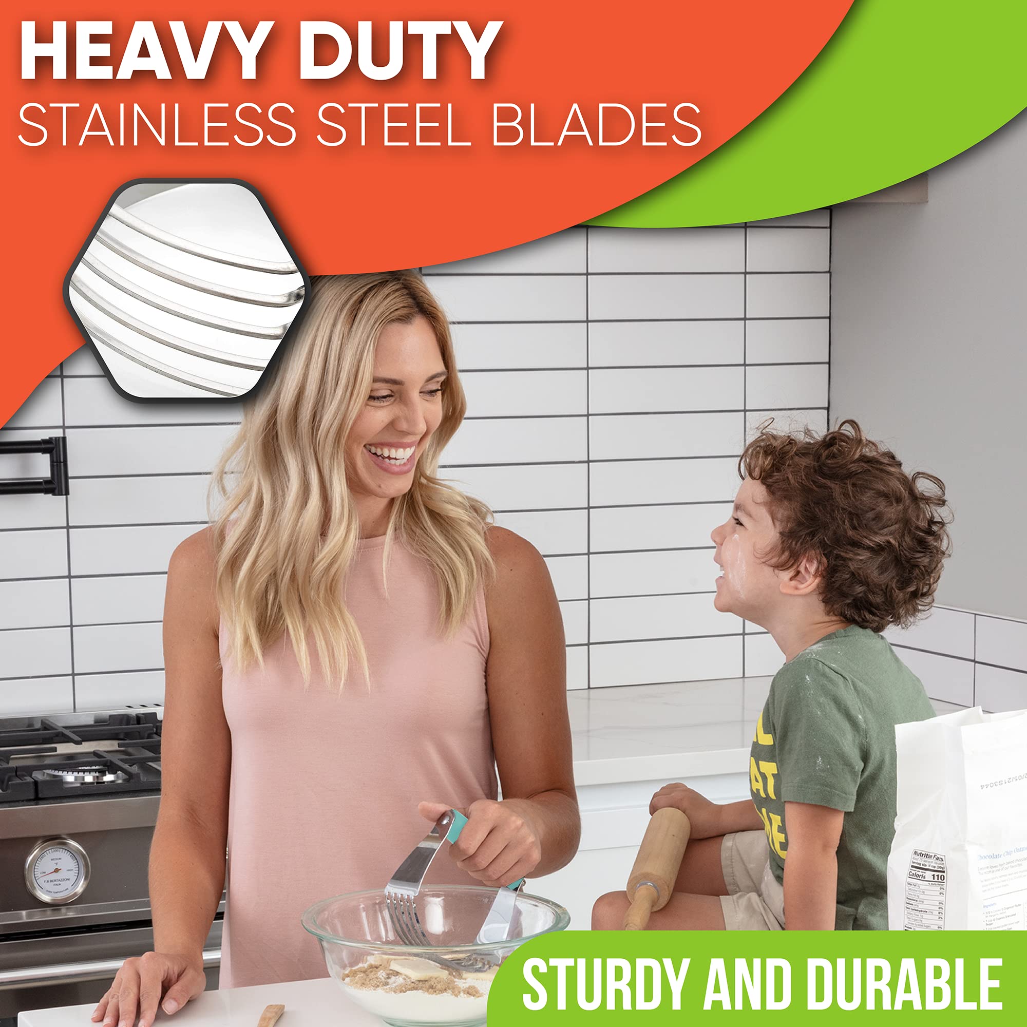 **Spring Chef Stainless Steel Dough Blender - Professional Manual Pastry Cutter with Sharp Blades for Baking, Mixing Dough & Puff Pastry - Dishwasher Safe - Mint Green | Perfect for Pies, Cookies & Homemade Bread**