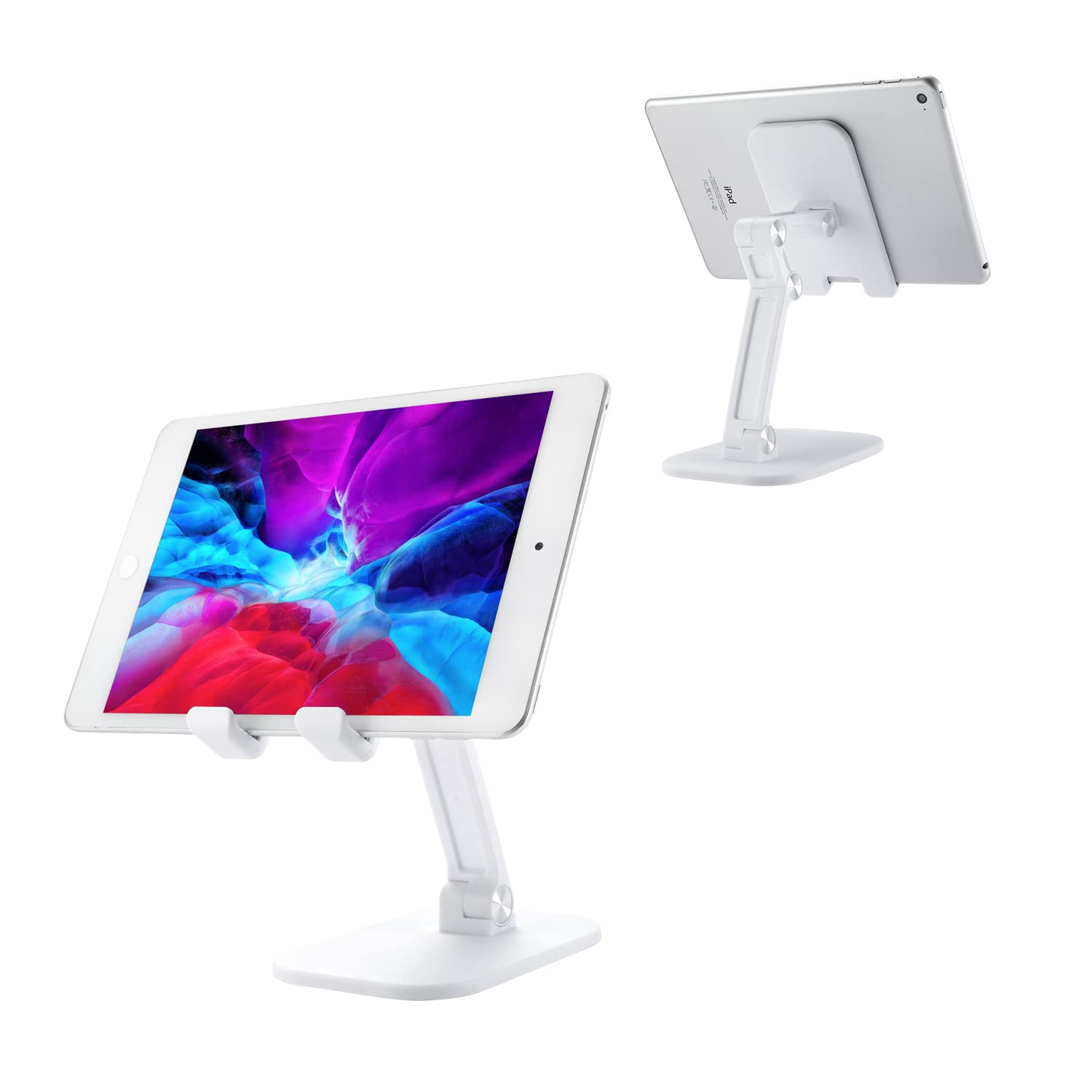 Adjustable LAX Gadgets Tablet Stand & Phone Holder - Foldable Desk Stand for iPhone, iPad, Kindle & All Smartphones (White) - Perfect for Home Office, Video Calls & Hands-Free Viewing
