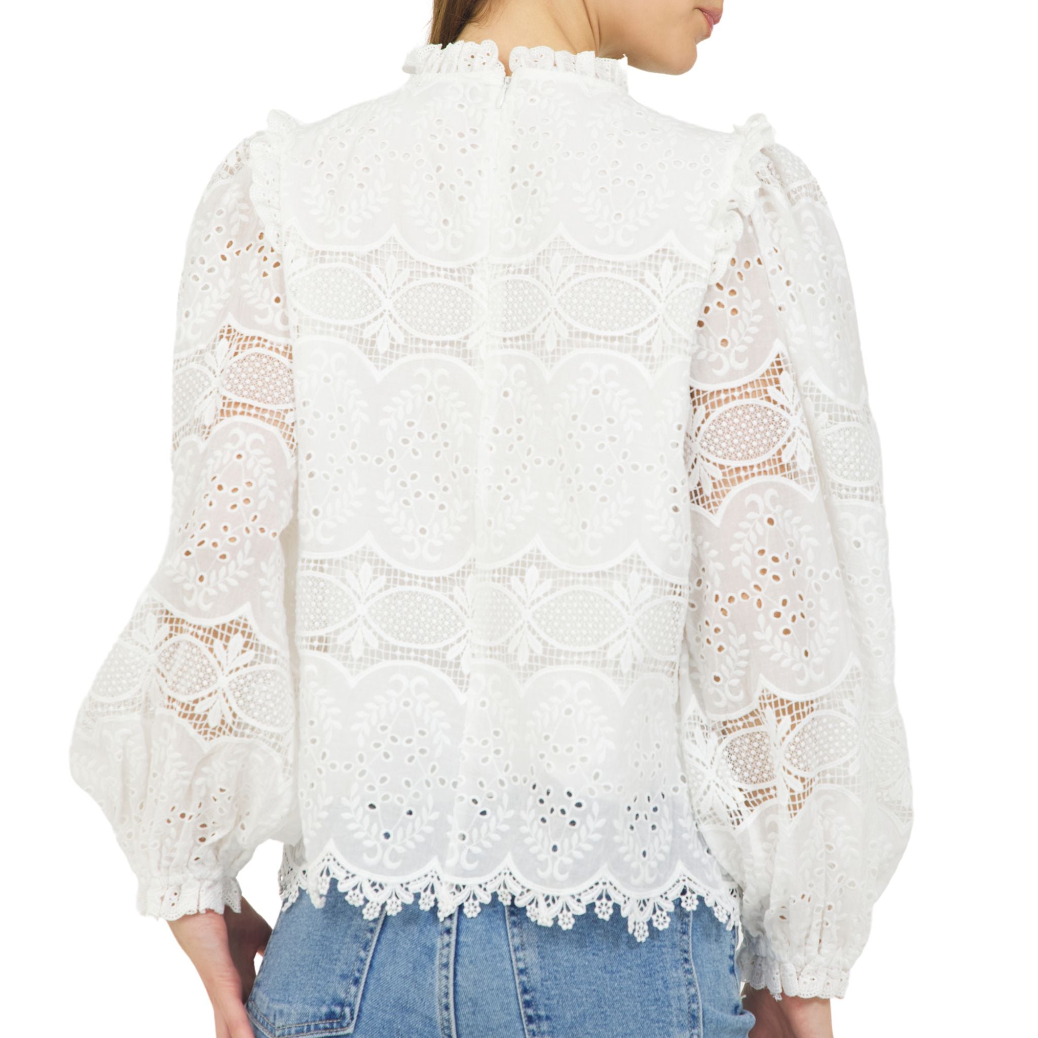 Elegant Jewel Neck Blouse for Women - Fashionable V-Neck Top with Rhinestone Details | Perfect for Office Wear, Date Night & Special Occasions
