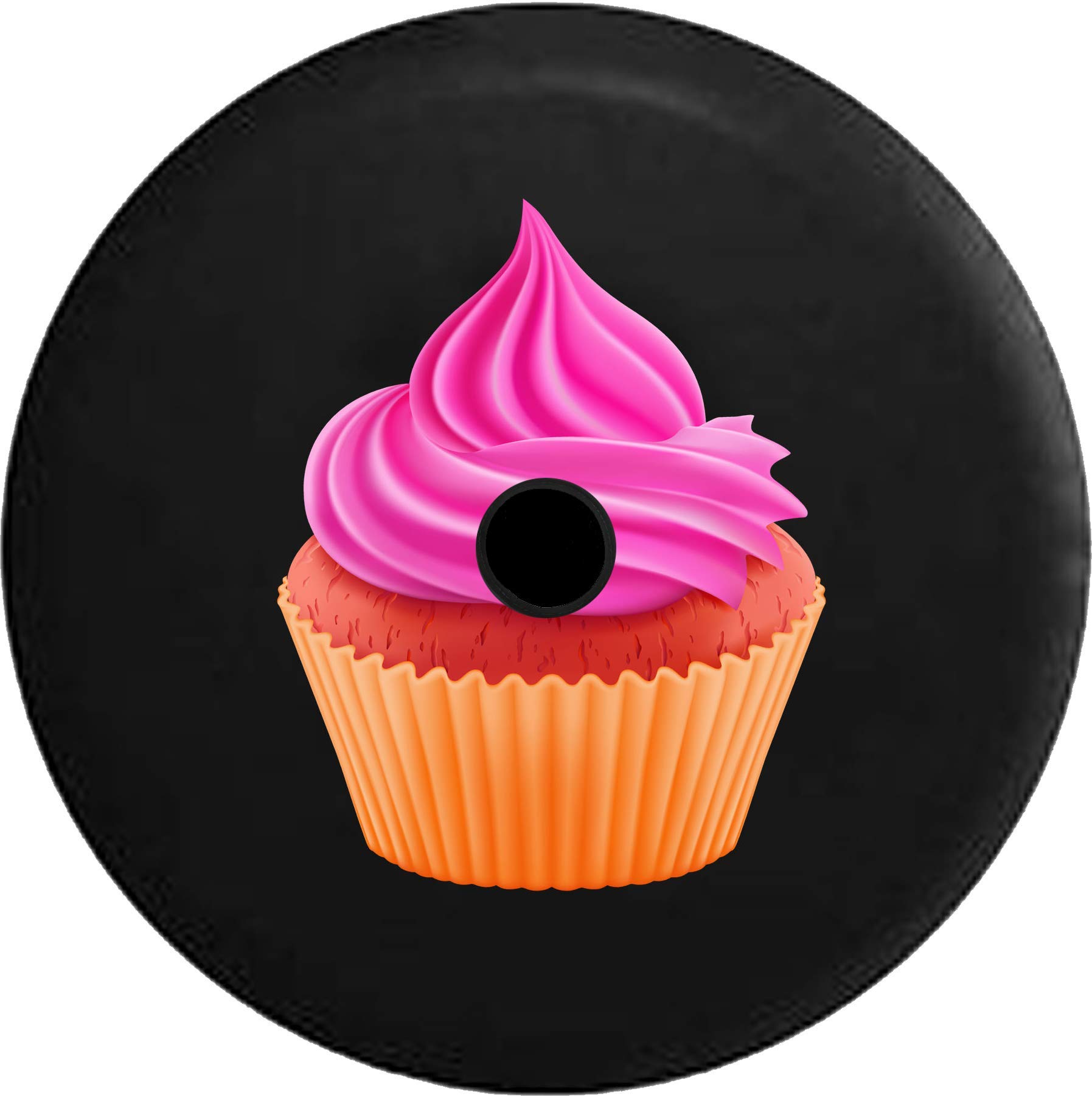 JL Spare Tire Cover - Frosted Red Velvet Cupcake Design with Backup Camera Hole - 32 Inch Black Waterproof SUV Accessory for Jeep, Truck, RV & Off-Road Adventures