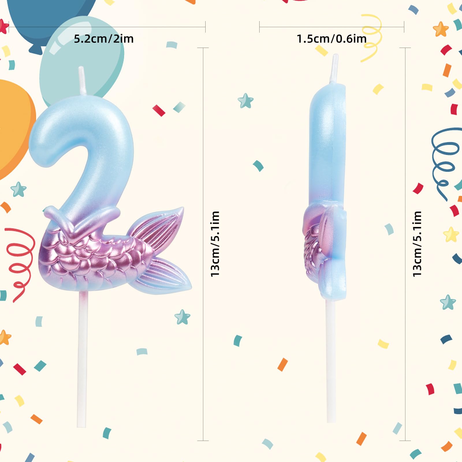 5th Birthday Candles - Mermaid Themed Number 5 Cake Candles in Blue & Purple | Happy Birthday Decorations for Girls, Cake Toppers & Party Supplies | Perfect for Mermaid Birthday Parties, Kids Celebrations & Special Occasions